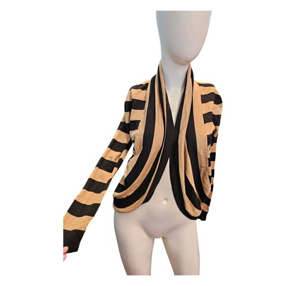 INC International Concepts Sweaters - INC Tan Black Striped Cardigan Sweater Size Small
